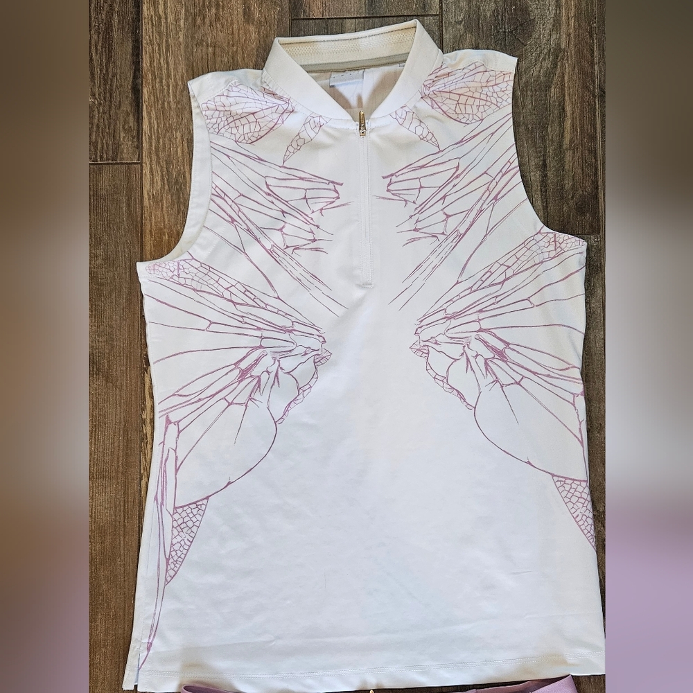 Women's White Sleeveless Golf Top & Light Pink Skort Set - Picture 3 of 7